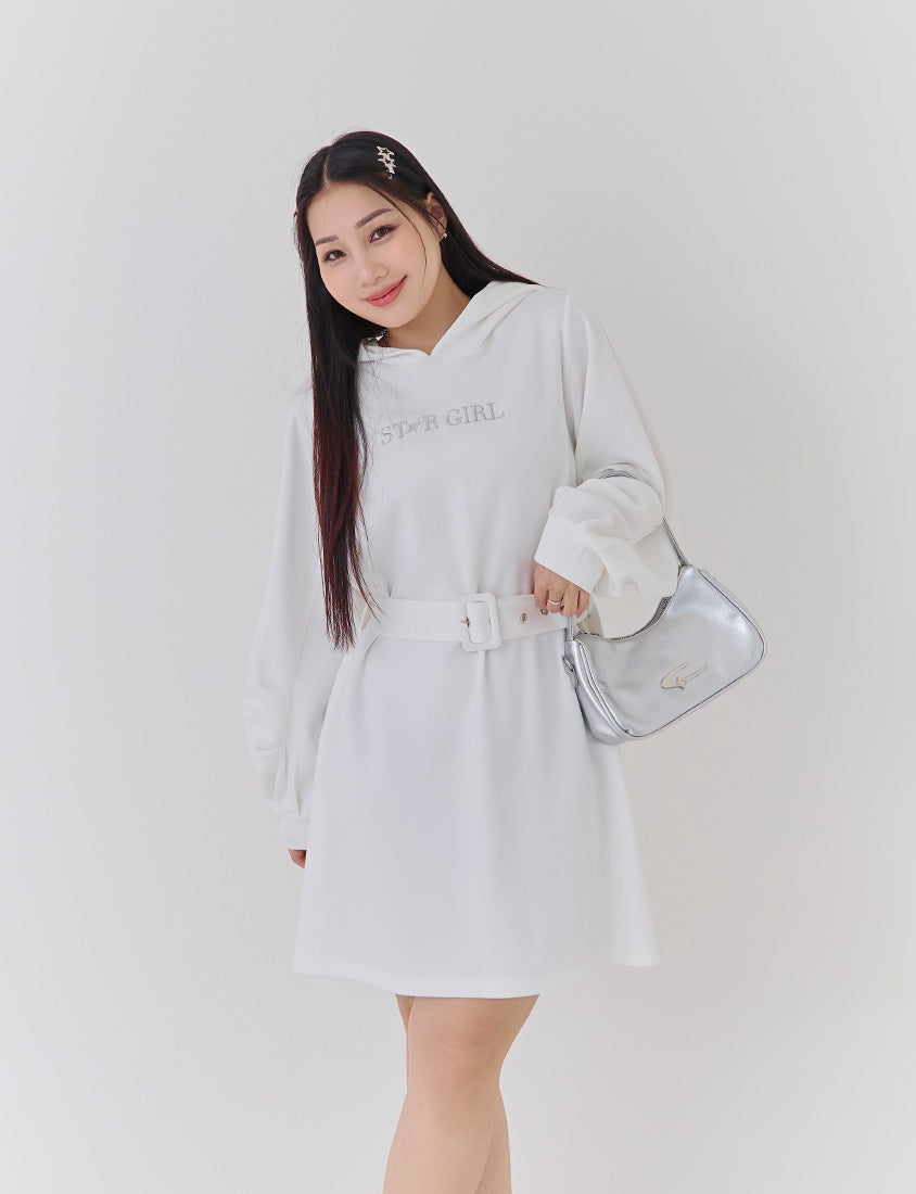 Shiny Girl Embroidered Plus Size Cloud Cotton Dress (With Belt)