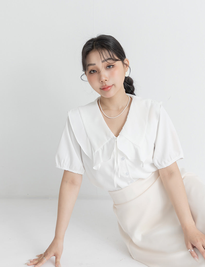 MISS. Ruffle Collar Chiffon Plus Size Shirt