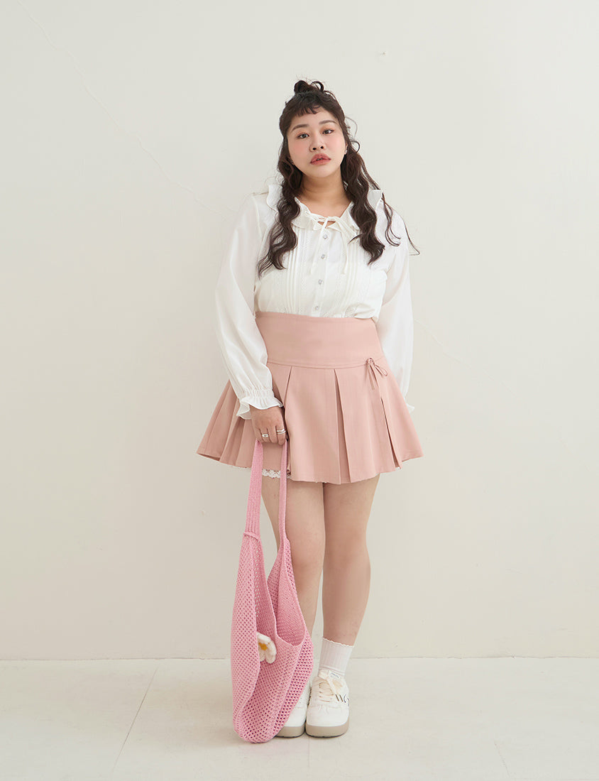 Romantic Ruffle Collar Lace Floral Button-Up Plus Size Blouse