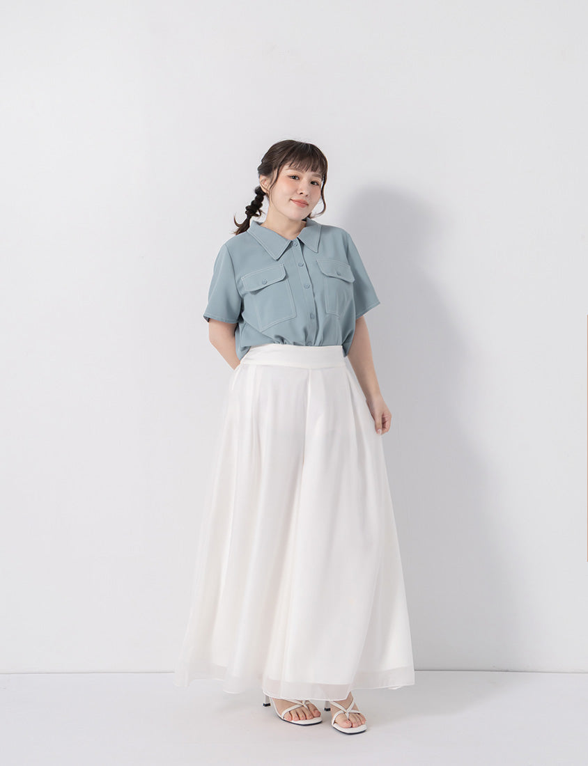Wide Waistband Ethereal Sheer Plus Size Wide Leg Pants