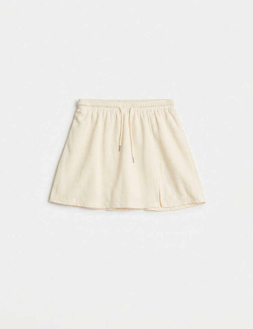 Soft Stretch Cotton Side Slit Drawstring Plus Size Mini Skirt