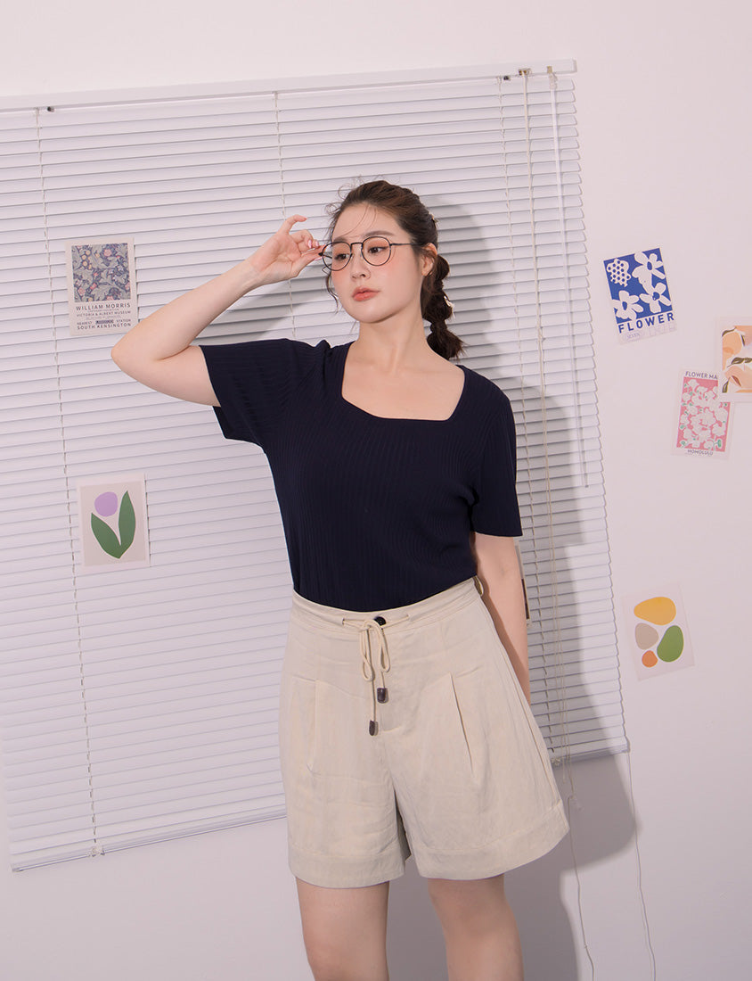 Classic Multicolor Square Neck Ribbed Knit Plus Size Top