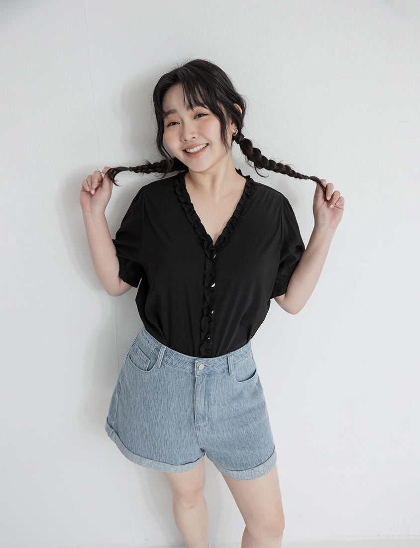 Romantic Ruffle V-Neck Short Sleeve Plus Size Blouse