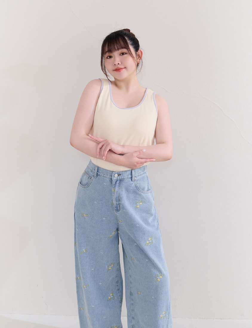 Pobra. Lyocell Cloud Cotton Contrast Plus Size Bra Tank Top
