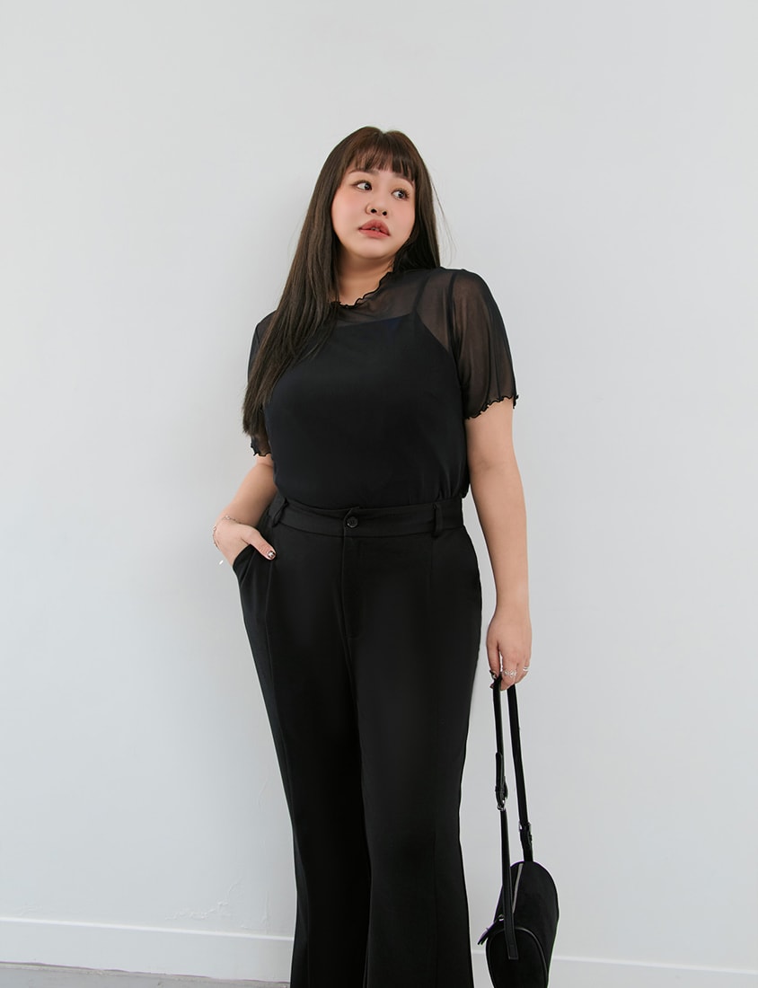 MISS. Ruffle Trim Sheer Plus Size Short Sleeve Top