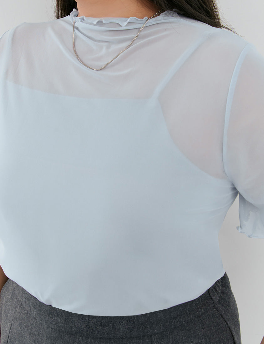 MISS. Ruffle Trim Sheer Plus Size Short Sleeve Top