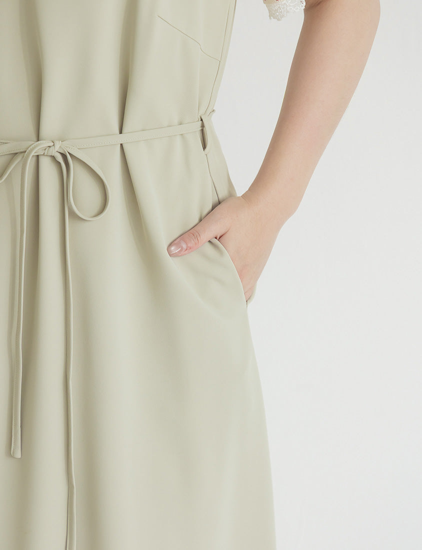 Wrinkle-Resistant A-Line Plus Size Cami Maxi Dress (With Waist Tie)
