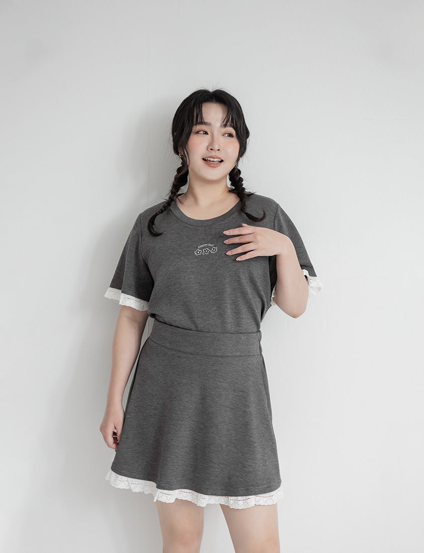 Lace Trim Cloud Cotton Plus Size Mini Skirt