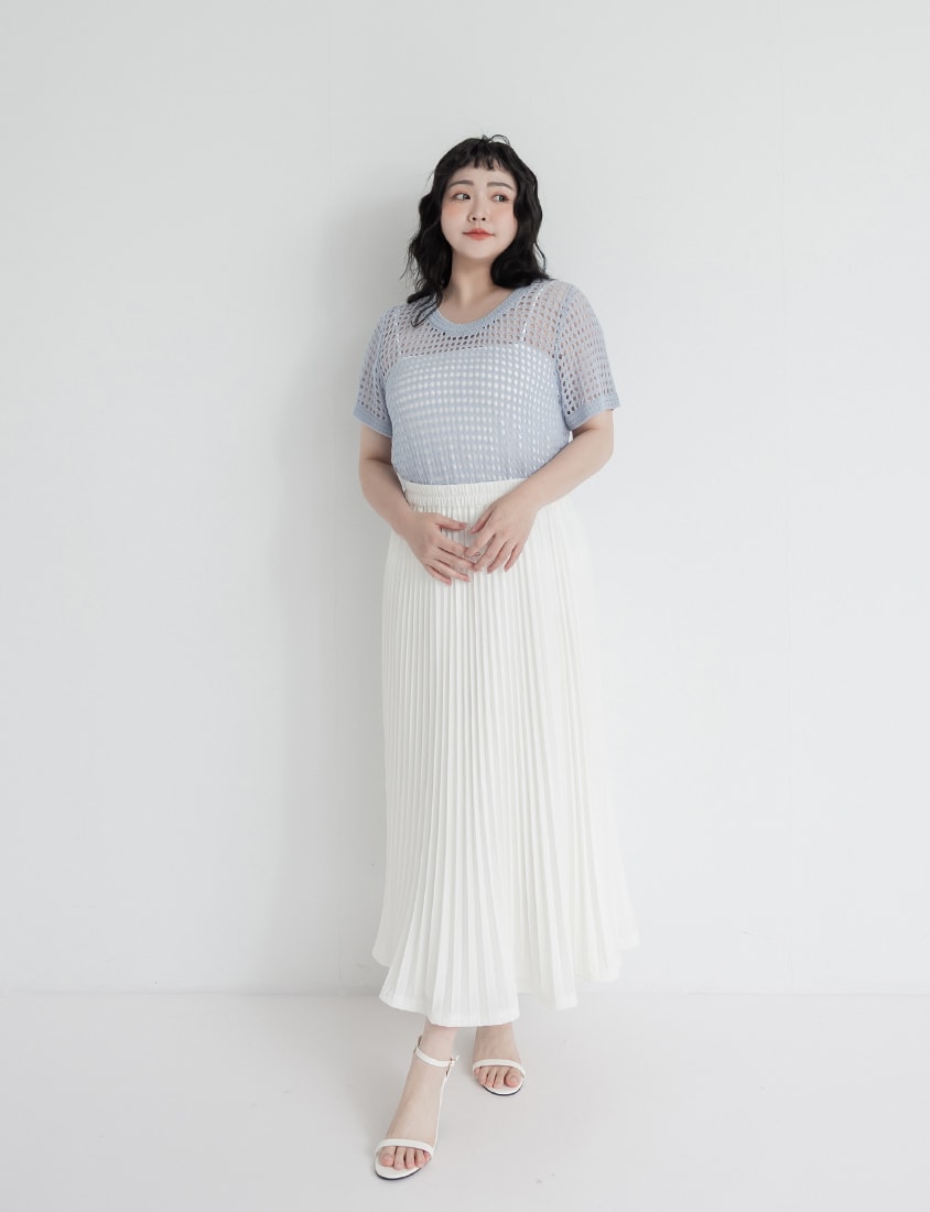 Elegant Flowy Elastic Waist Pleated Plus Size Maxi Skirt