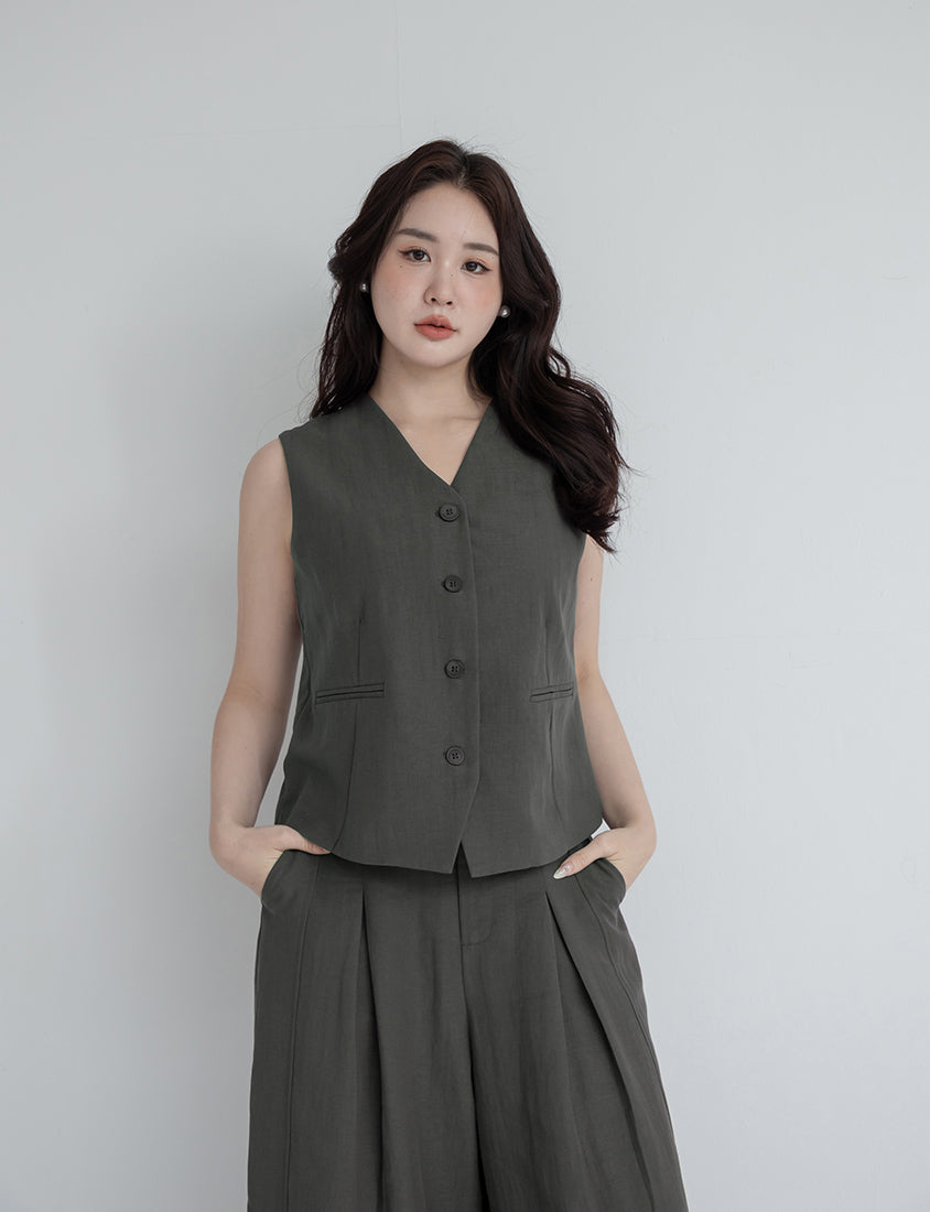 MISS. Tencel Linen Tailored Plus Size Vest
