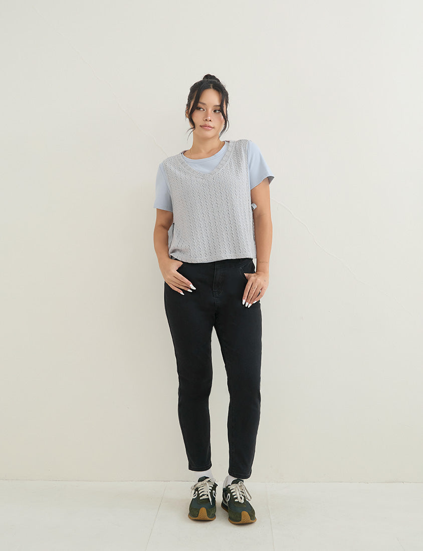Versatile Openwork Knit Tie-Front Plus Size Tank Top