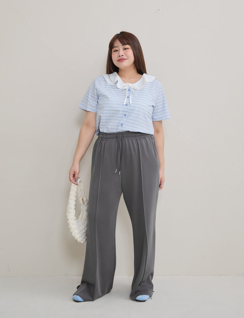 Instant Cool Cloud Cotton Stitch Slit Plus Size Wide Pants