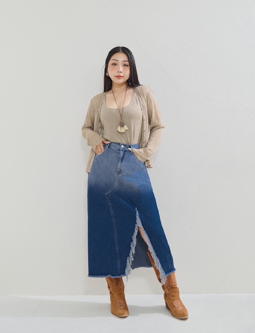 MUA! Gradient Distressed Denim Plus Size Maxi Skirt