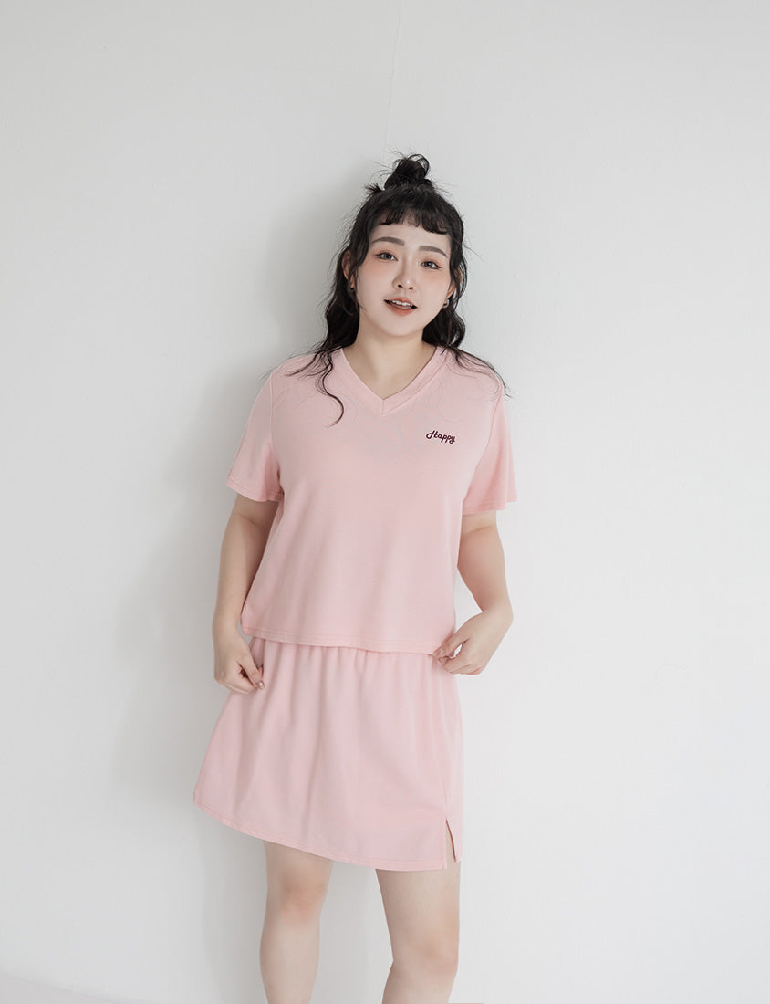 Soft Stretch Cotton Side Slit Drawstring Plus Size Mini Skirt