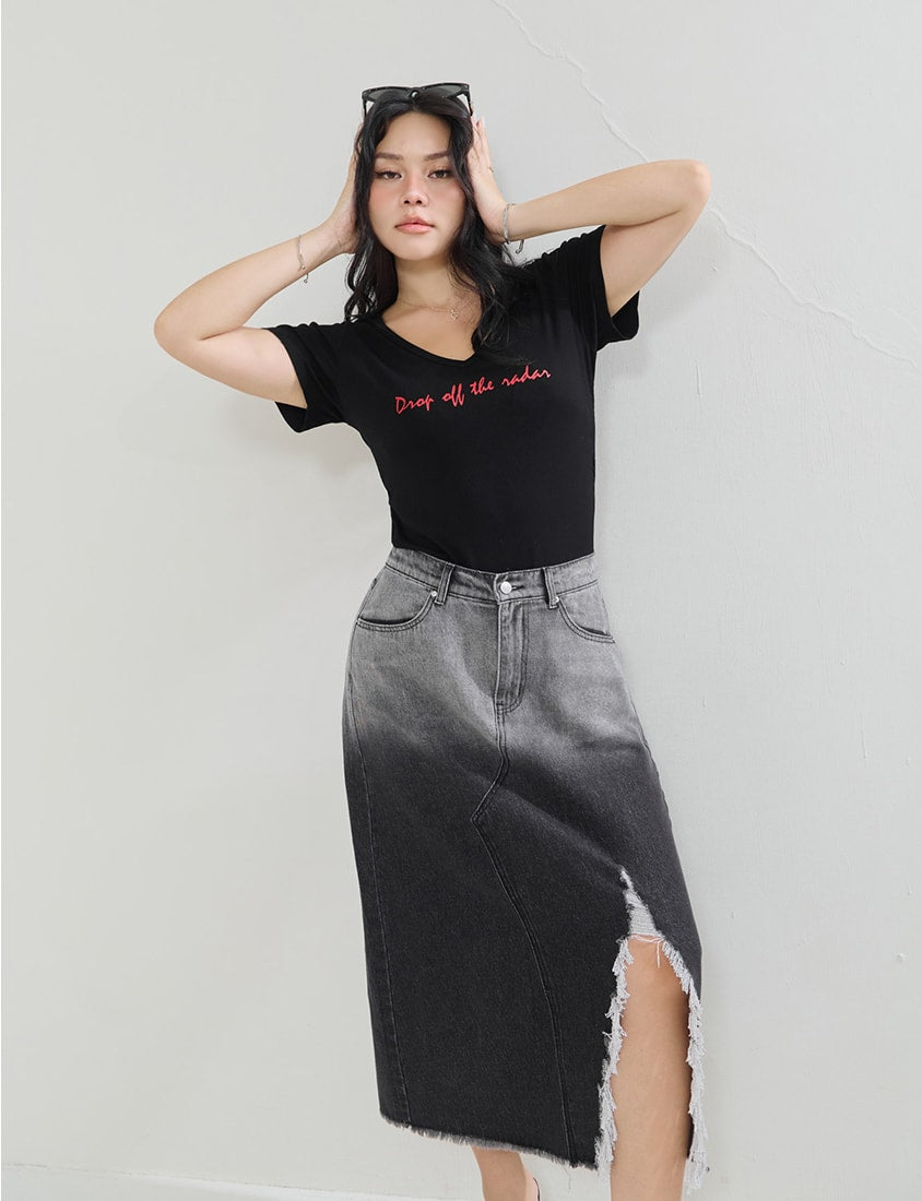 MUA! Gradient Distressed Denim Plus Size Maxi Skirt