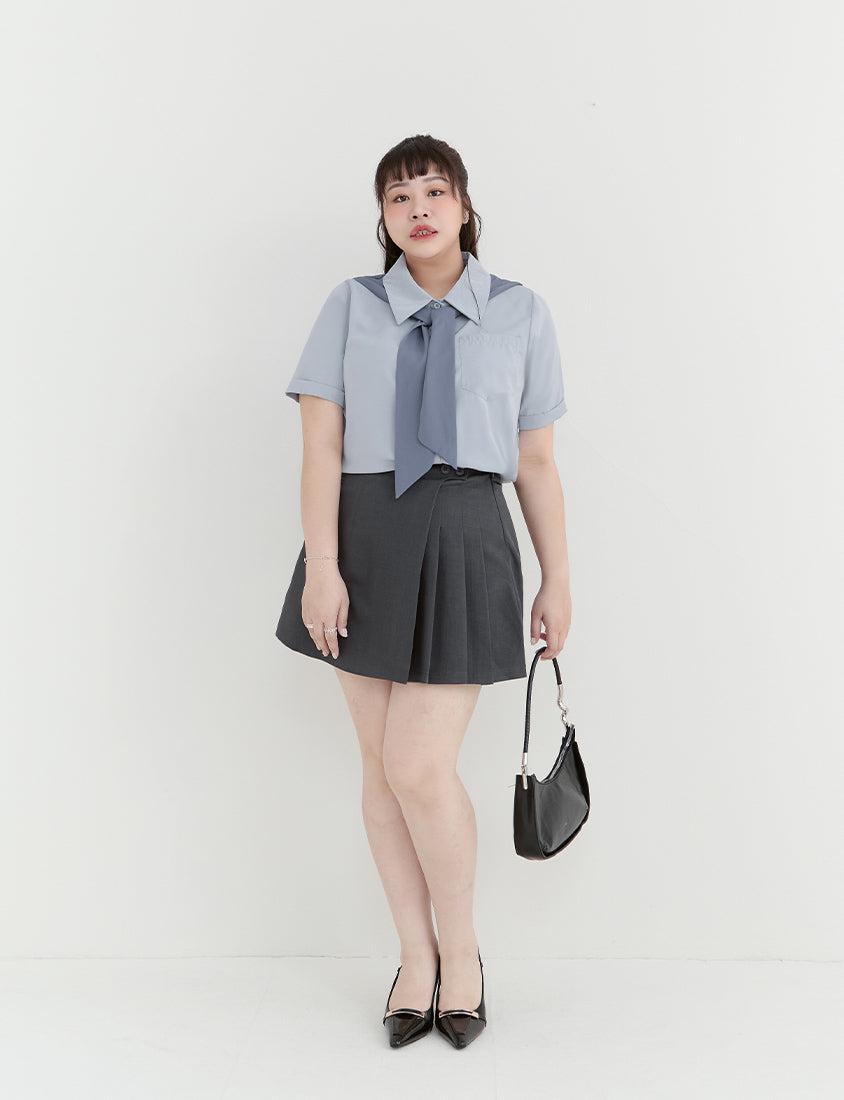 MISS. Morandi Faux Two Piece Plus Size Shirt (With Shawl)