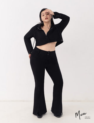 MUA! Sexy Space Cotton Front Slit Plus Size Flare Pants