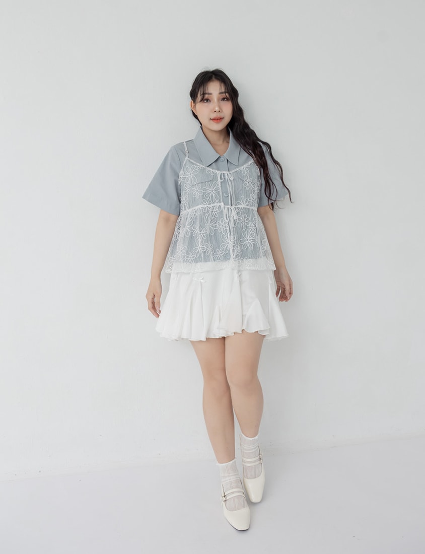 Spring Cotton Linen Stitch Plus Size Short Sleeve Shirt