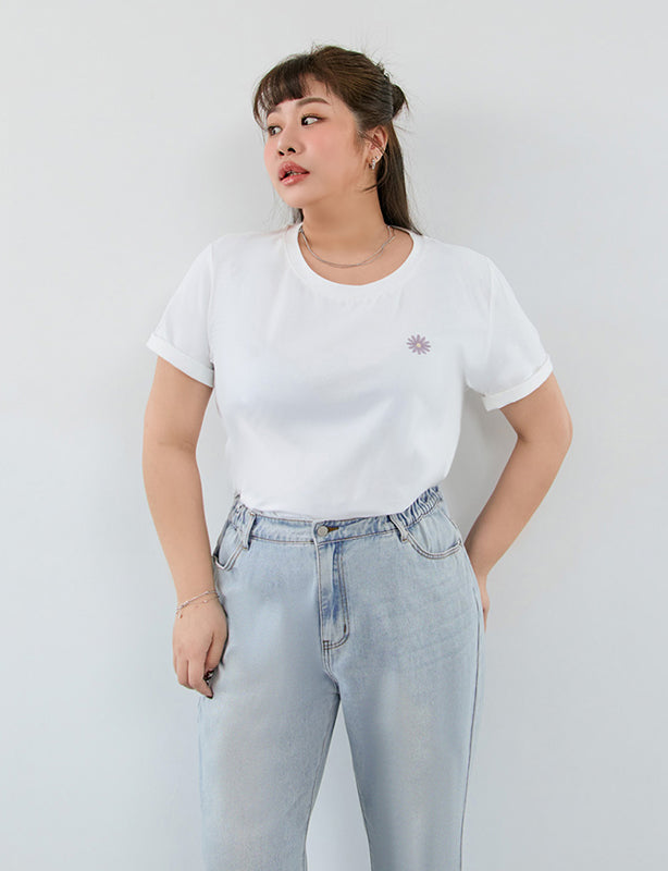 Heavyweight Floral Embroidery Plus Size Crewneck Tee