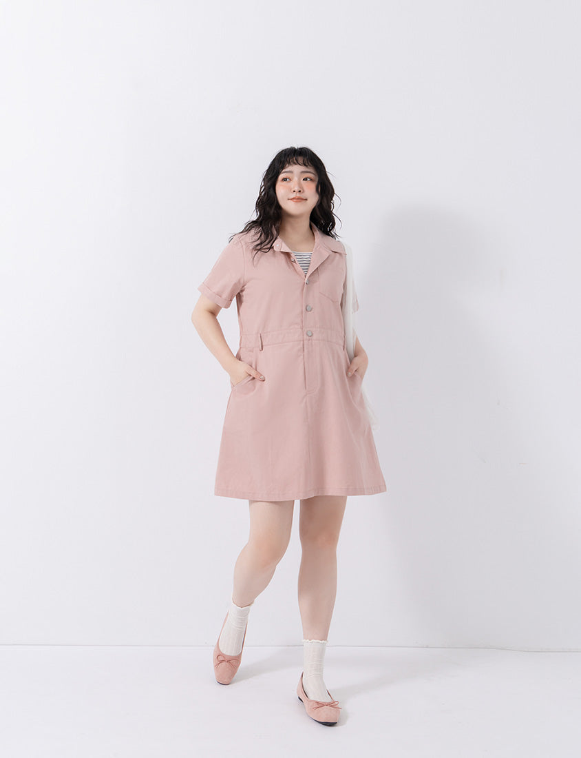 Faux Two Piece Lightweight Utility Twill Plus Size Dress
