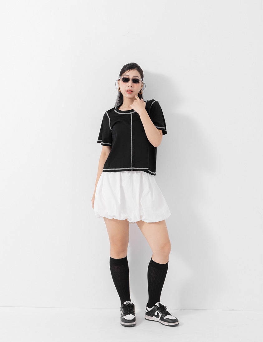 MUA! Cropped Contrast Stitch Short Sleeve Plus Size Tee