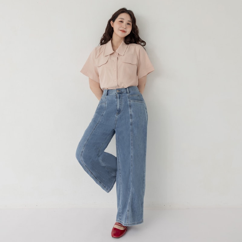 Spring Cotton Linen Stitch Plus Size Short Sleeve Shirt
