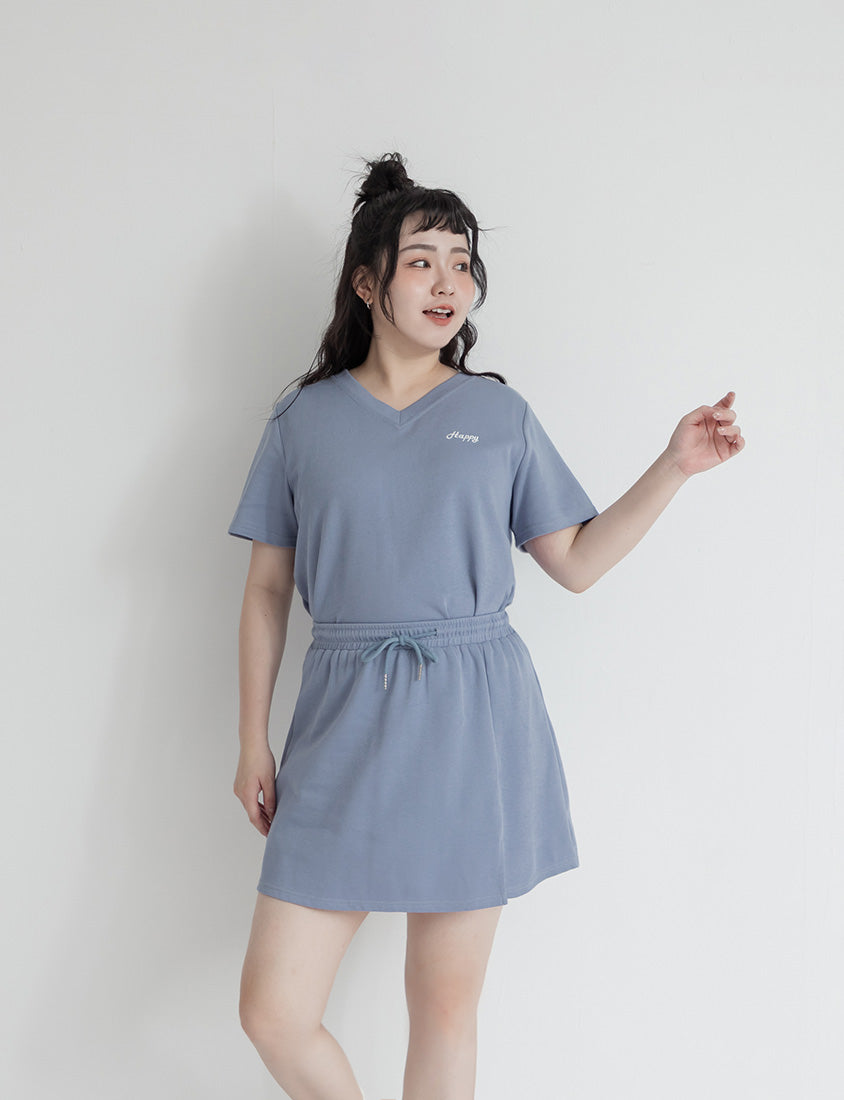 Soft Stretch Cotton Side Slit Drawstring Plus Size Mini Skirt