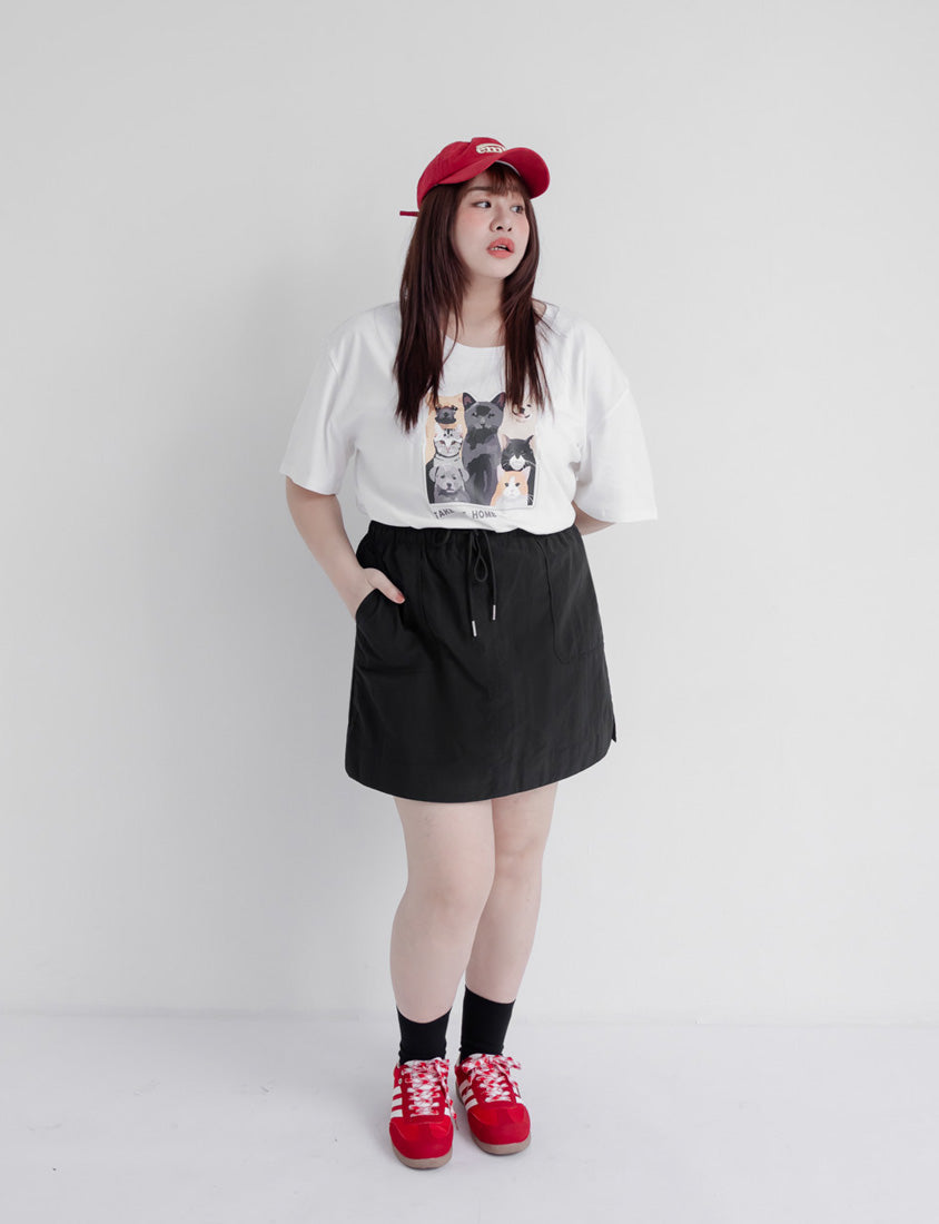 Kitty and Puppy Print Crew Neck Short Sleeve T-shirt