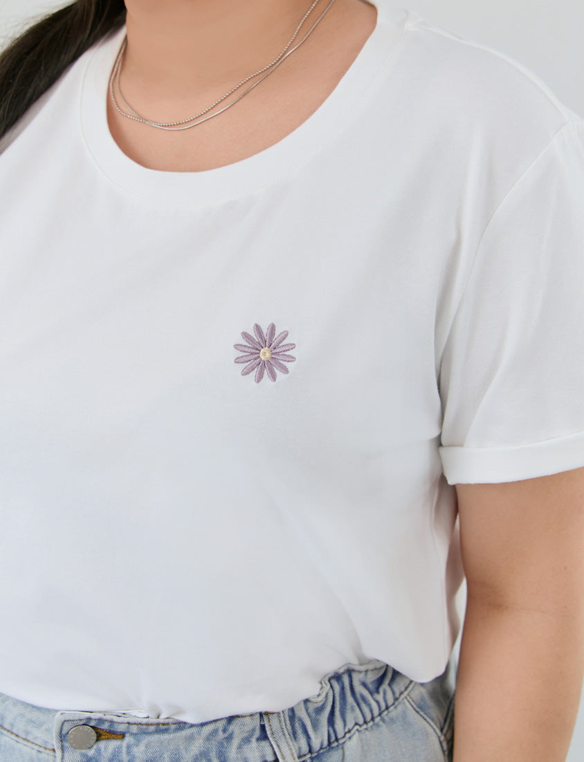 Heavyweight Floral Embroidery Plus Size Crewneck Tee
