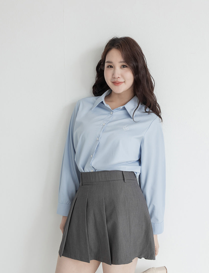 Heart Logo Embroidered Oversized Boyfriend Plus Size Shirt
