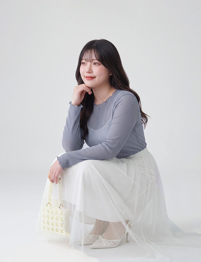 MISS. Elegant Flared Tiered Tulle Plus Size Maxi Skirt