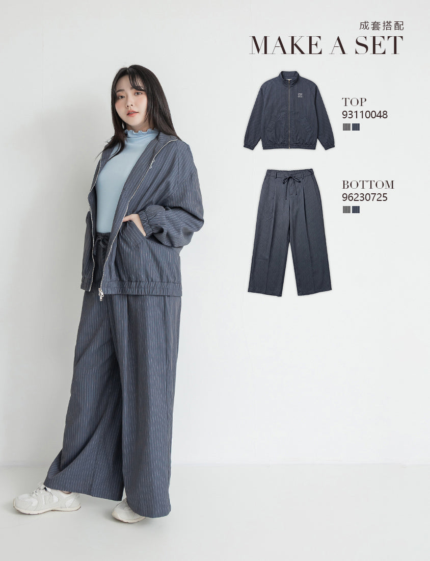 Striped Elastic Back Waist Relaxed Plus Size Tailored Trousers