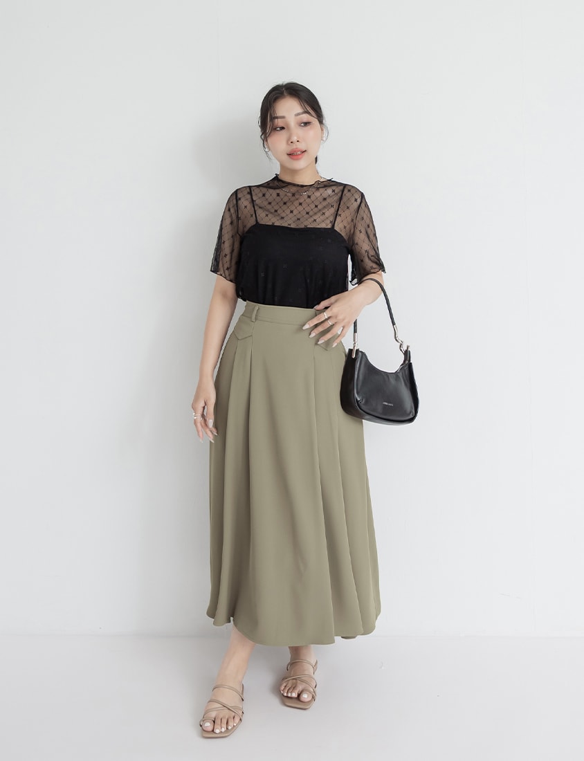 MISS. Slim Fit Tailored Pleated A-Line Plus Size Maxi Skirt