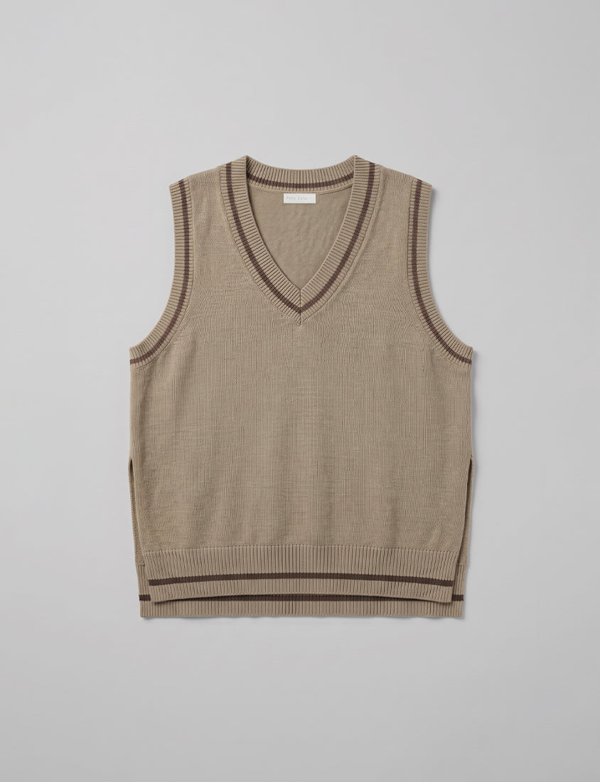 Preppy V-Neck Contrast Stripe Knit Plus Size Vest