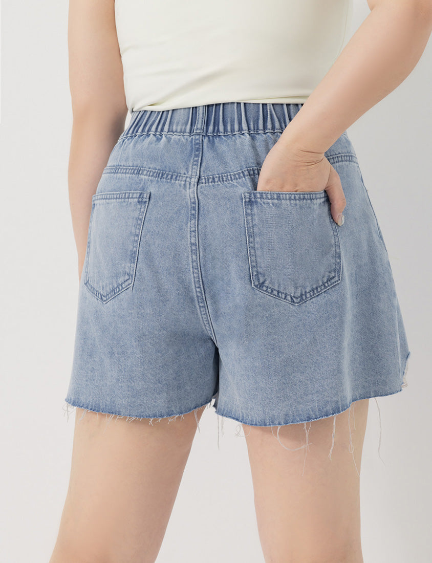 Wide Waistband Distressed Plus Size Denim Shorts