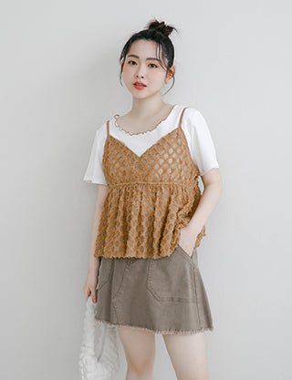 Two-Piece Japanese-Style Color-Block Plus Size Top Set