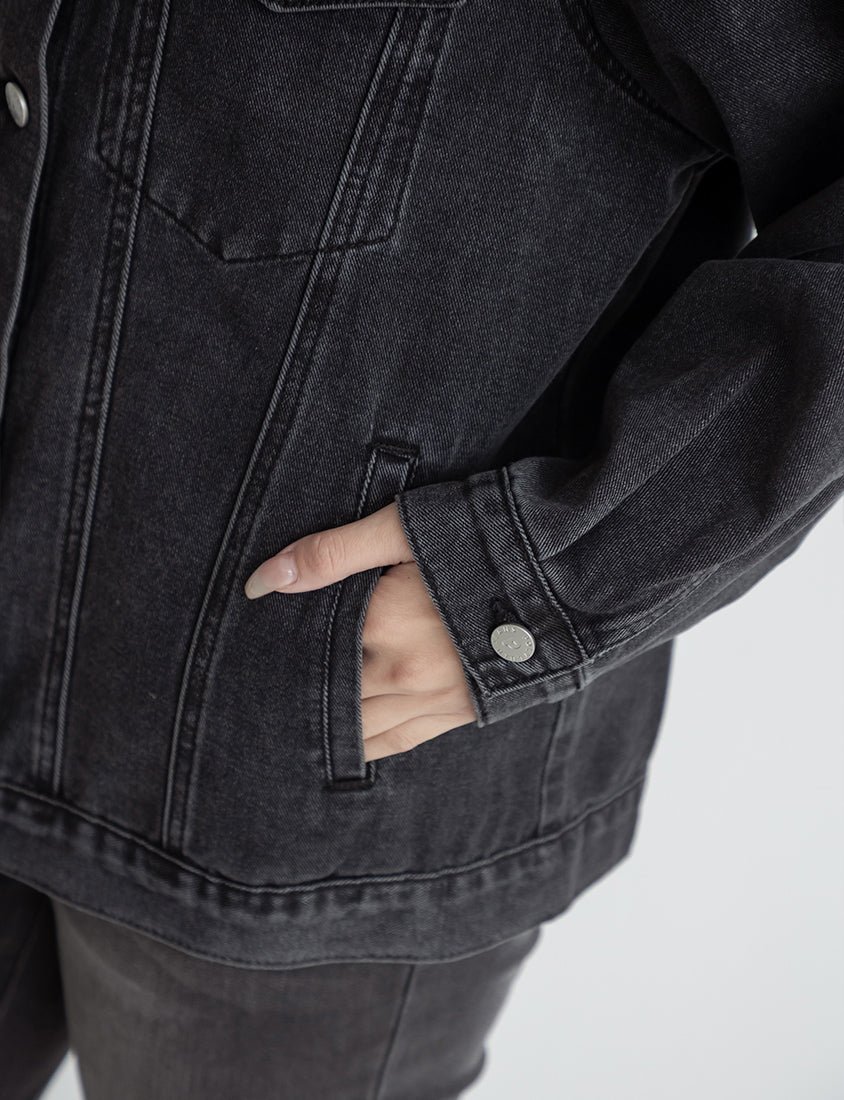 Heartbeat Applique Embroidered Oversized Denim Jacket (Unisex)