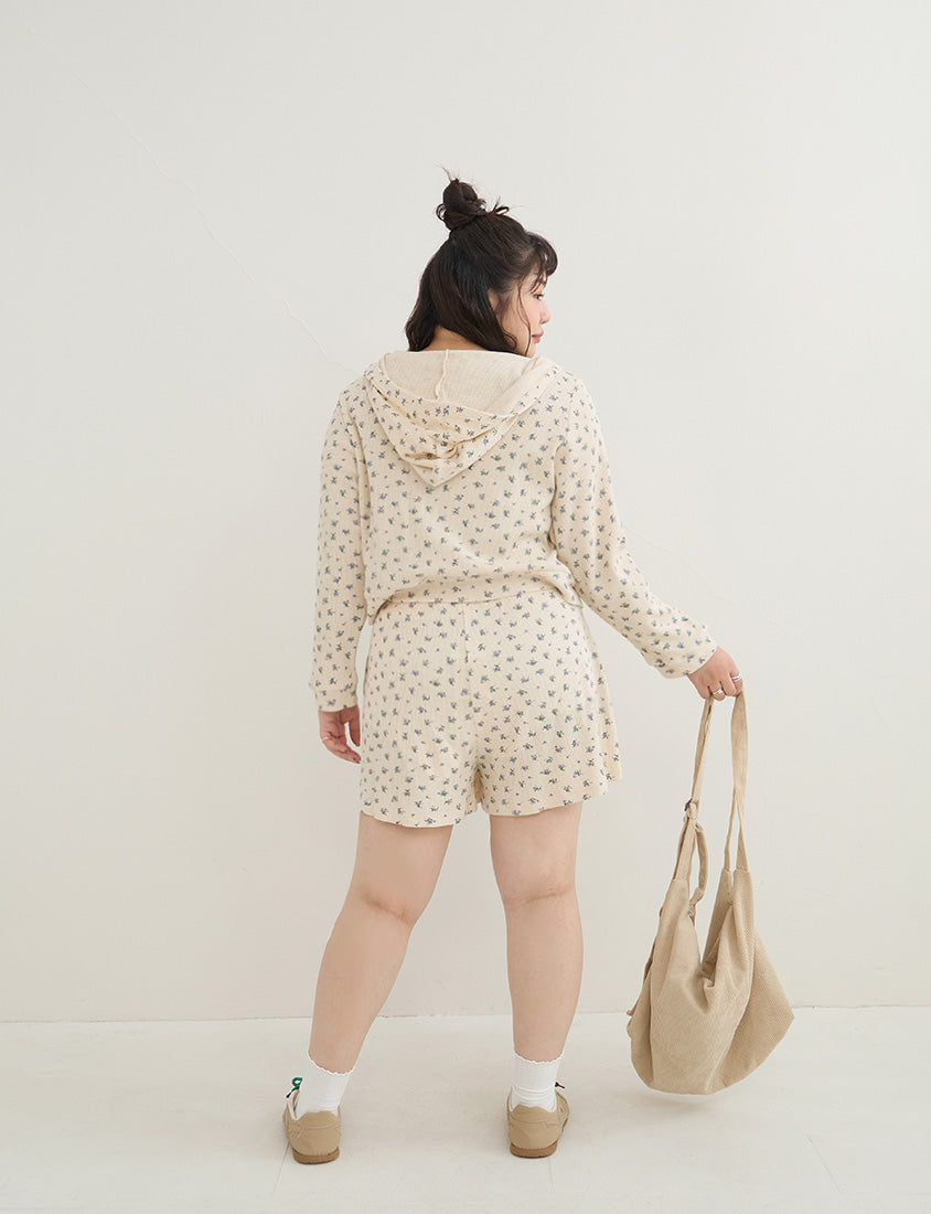 Sweet Floral Waffle Cropped Plus Size Hoodie