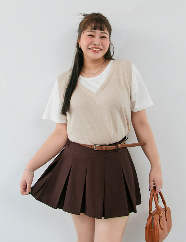 Contrast Waffle Faux Two Piece Plus Size Tee