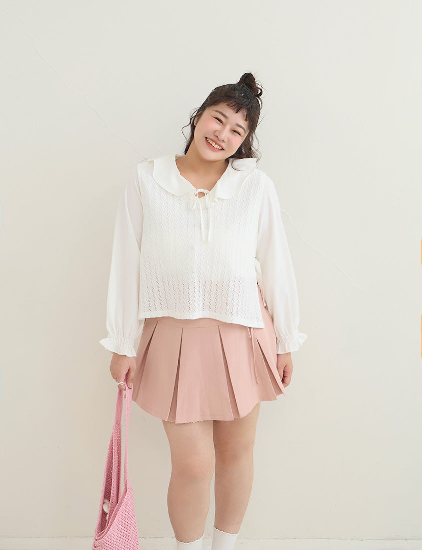 Versatile Openwork Knit Tie-Front Plus Size Tank Top