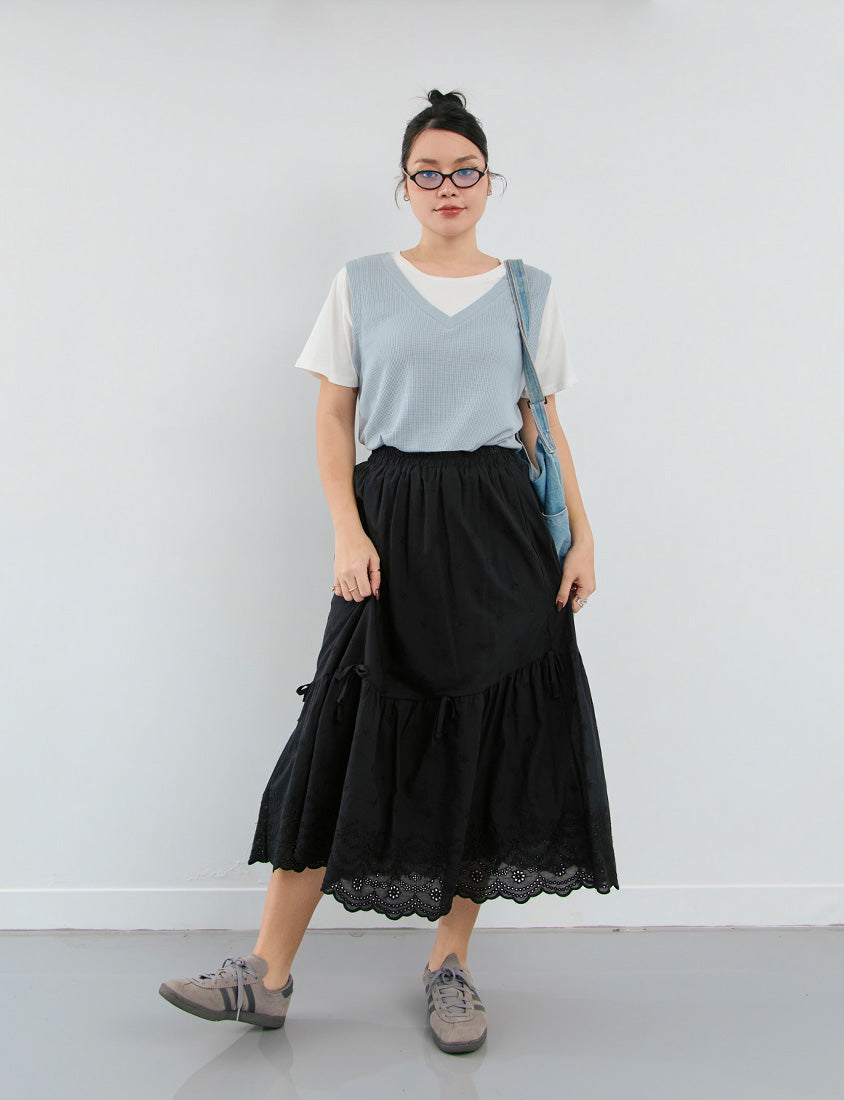 Contrast Waffle Faux Two Piece Plus Size Tee
