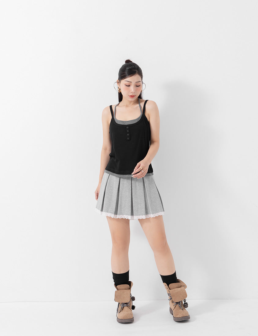 MUA! Contrast Faux Two Piece Button Front Plus Size Tank Top