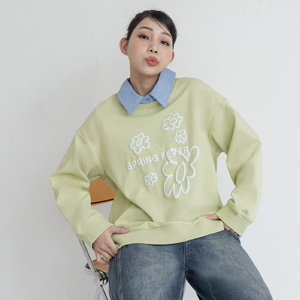 Sweet 3D Floral Plus Size Long Sleeve Sweatshirt