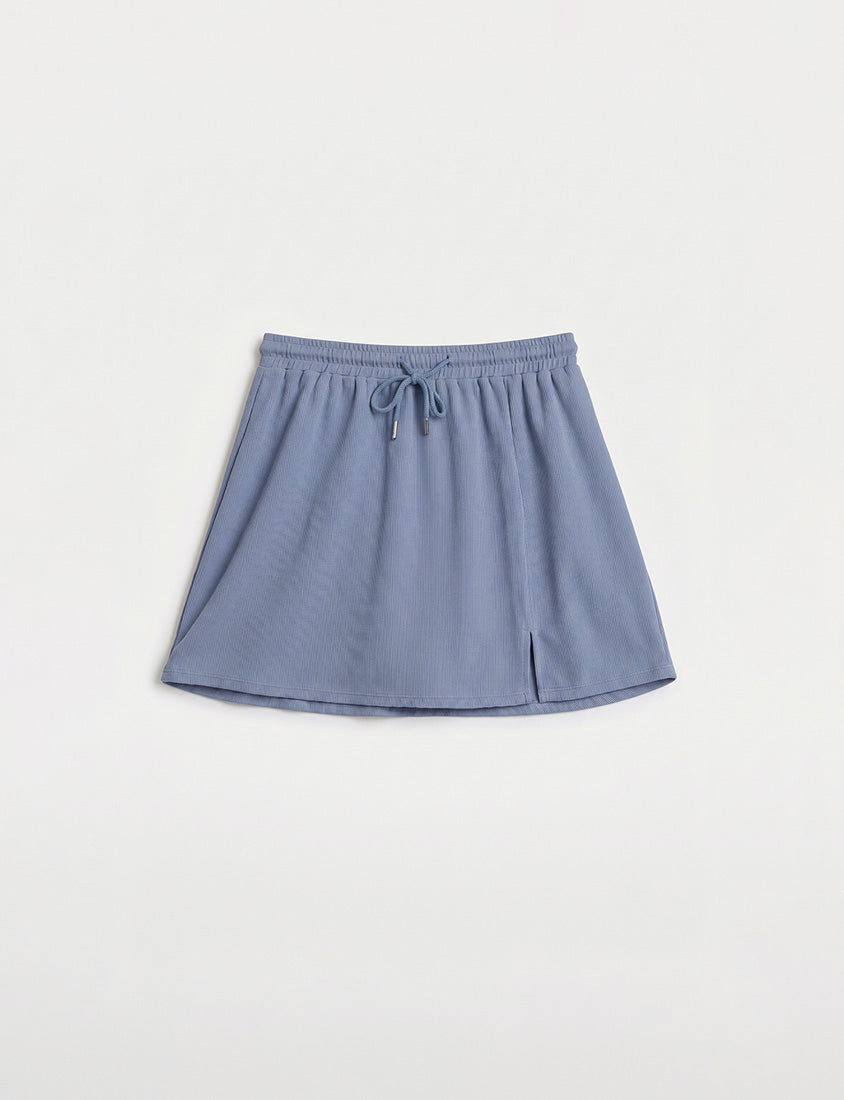 Soft Stretch Cotton Side Slit Drawstring Plus Size Mini Skirt