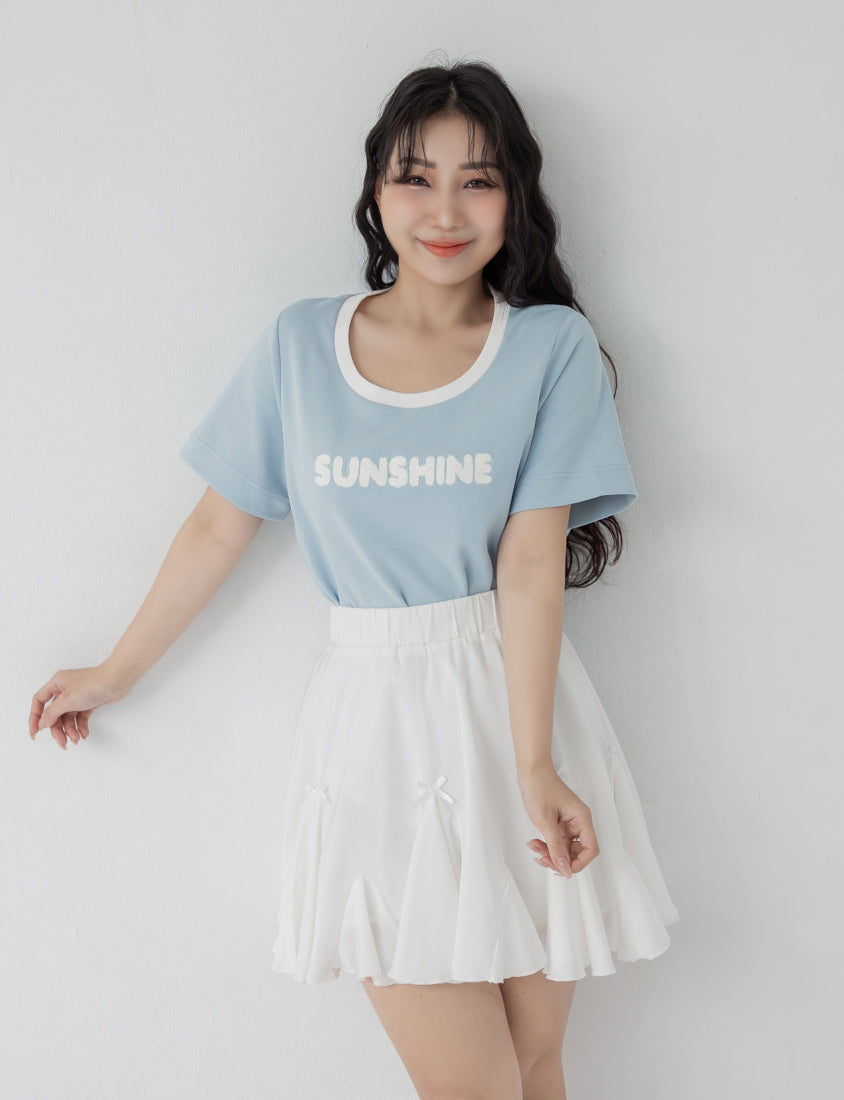 Contrast Fuzzy Embroidery Plus Size Crewneck Tee