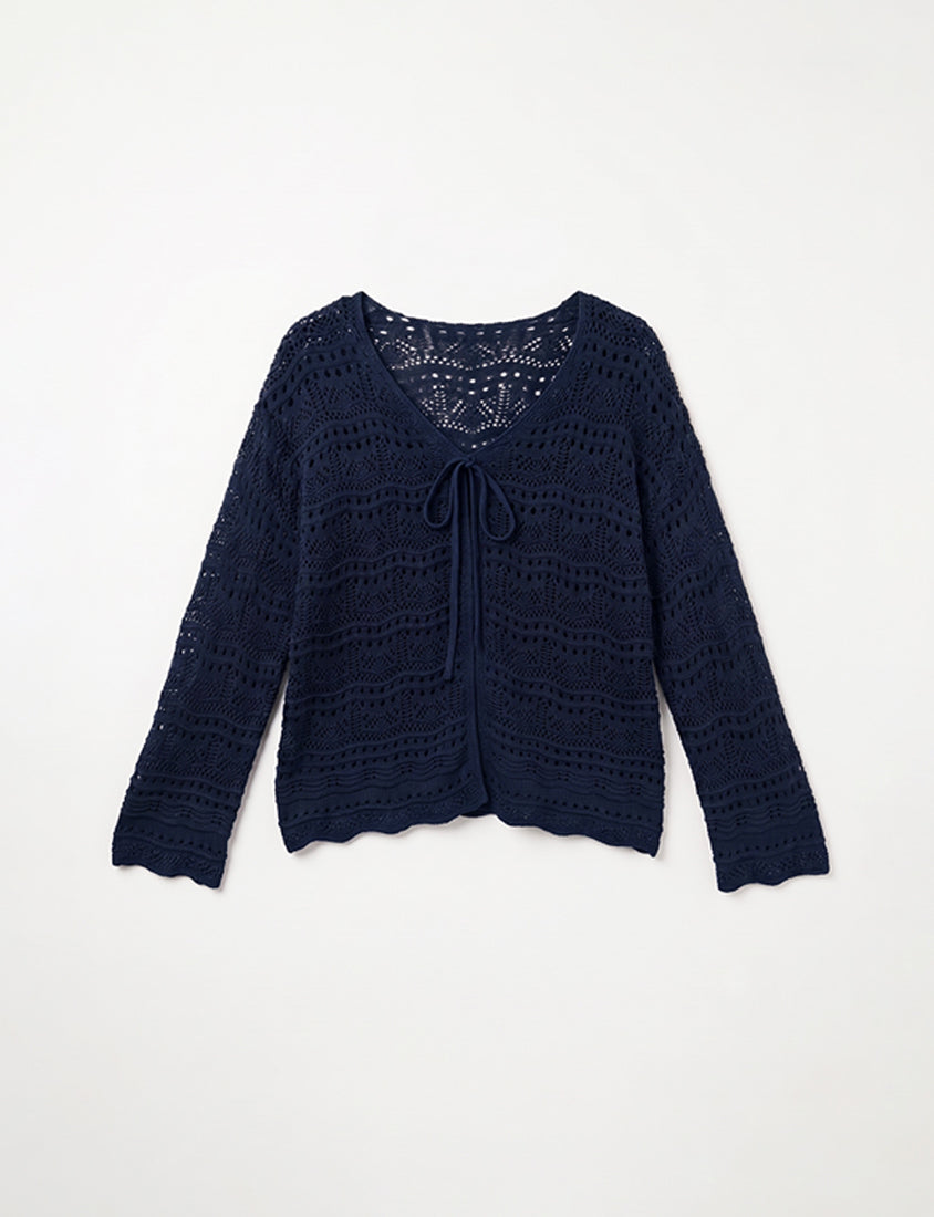 MUA! Lace Openwork Drawstring Knit Plus Size Top
