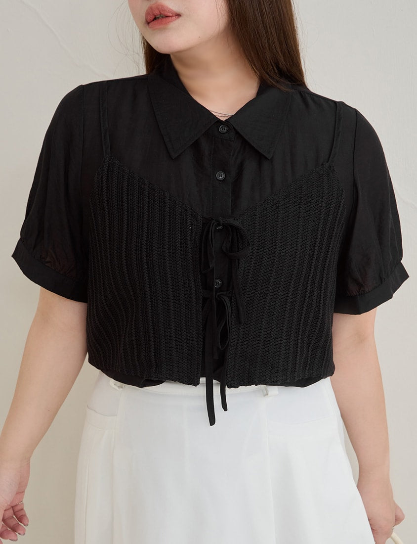 MISS. Faux Two Piece Sheer Plus Size Shirt (with Inner Tank Top)
