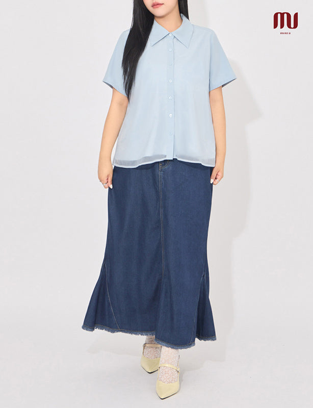 MORE U Elegant Sheer Double-Layer Plus Size Shirt