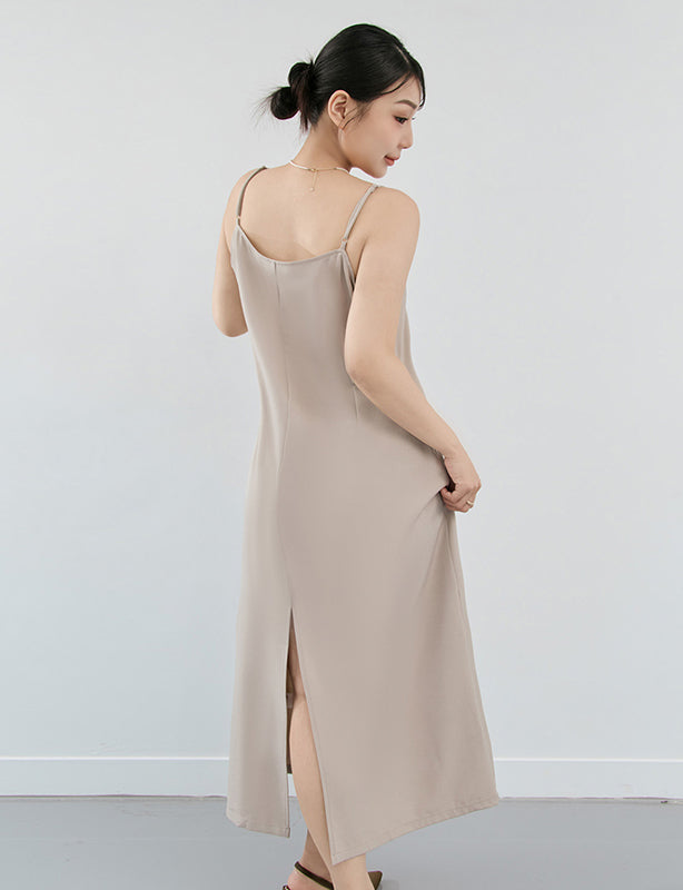MISS. Korean Style Adjustable Strap Back Slit Plus Size Maxi Dress
