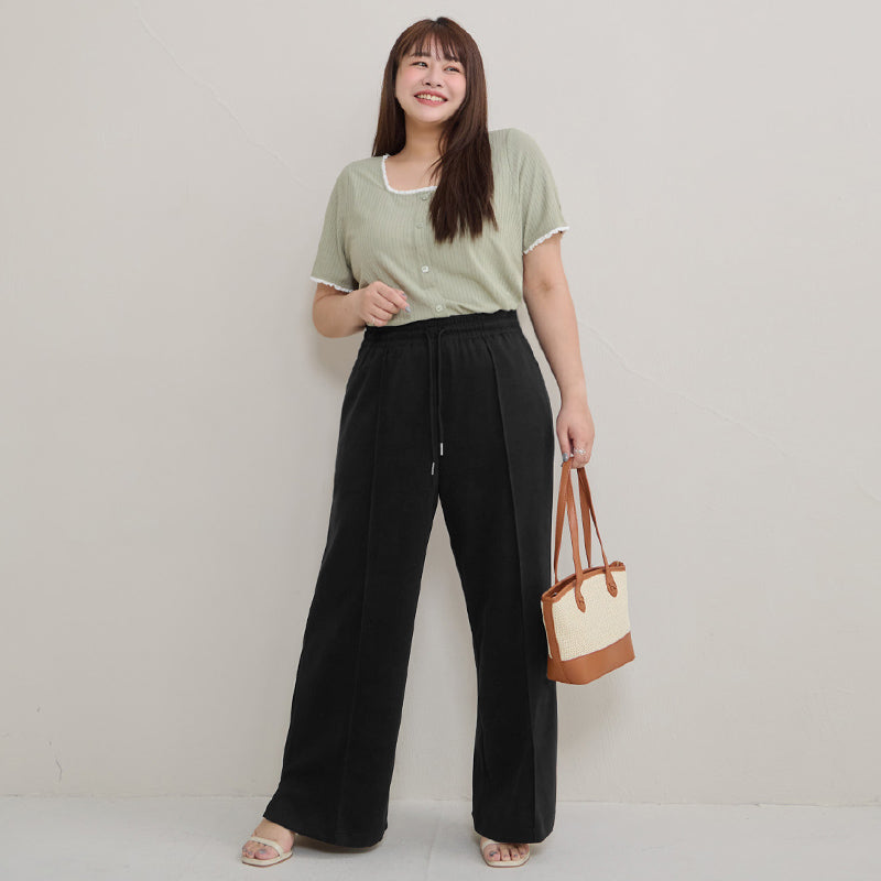 Instant Cool Cloud Cotton Stitch Slit Plus Size Wide Pants